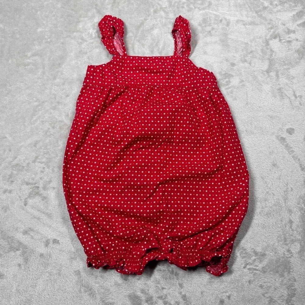 Baby Gap Red White Star Sleeveless Ruffle Straps Cotton Bubble Romper 6-12 M